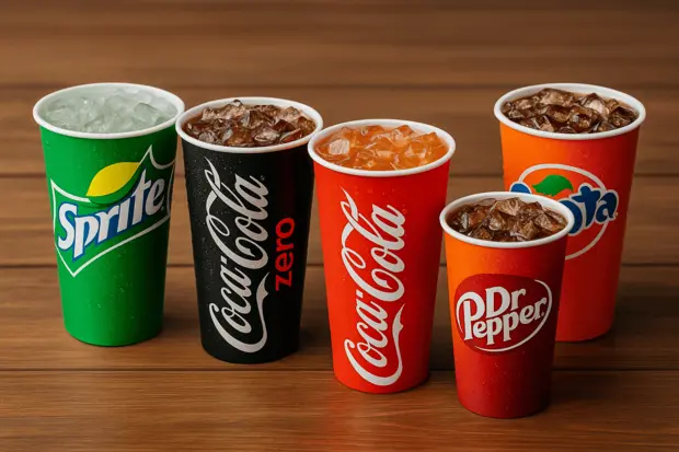 Assorted fountain drinks including Coke, Sprite, Fanta, Coke Zero, and Dr. Pepper served at La Peri Peri in Sterling Heights